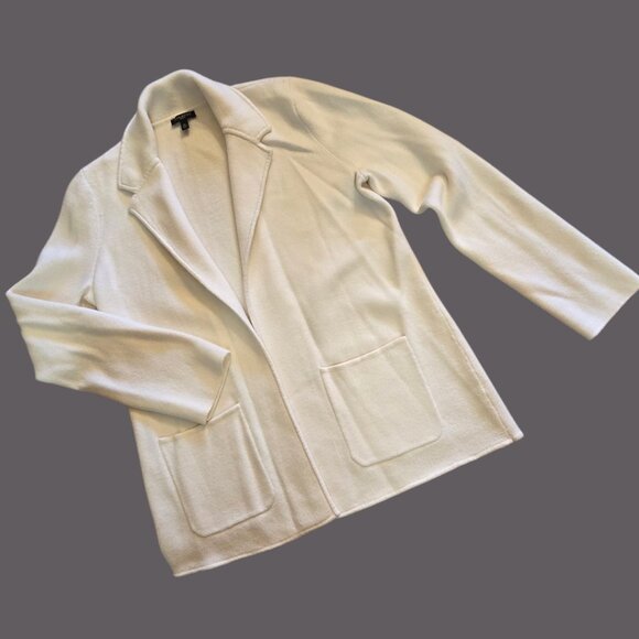 TALBOTS Cream  Notch Collar Sweater Blazer sz M Petite - Picture 2 of 9